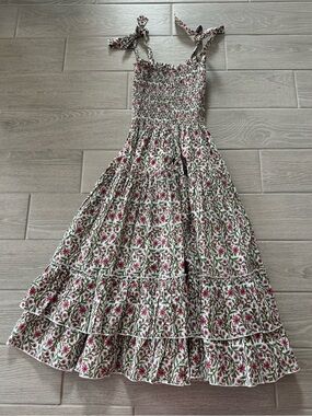 CB POSITANO Floral Smocked Tie Shoulder Dress VGUC